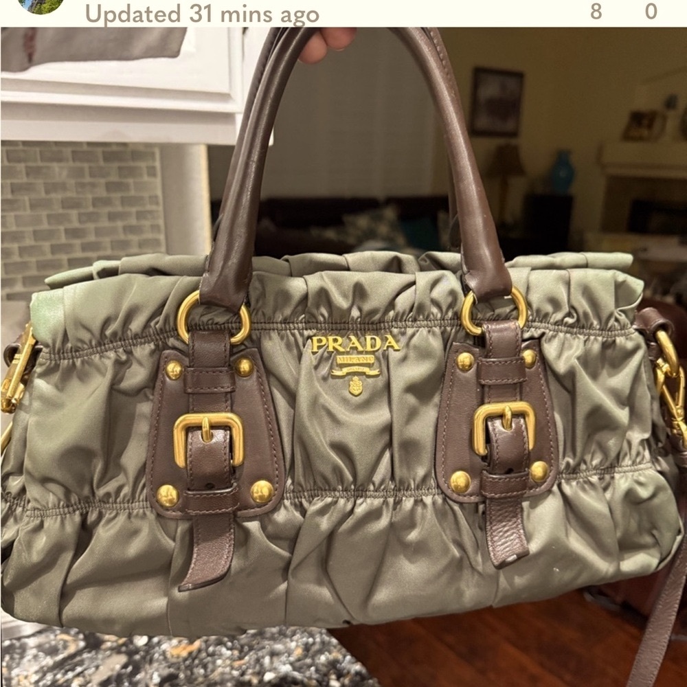 PRADA Tessuto Gaufre Fumo 
Nylon Satchel (Military Green)